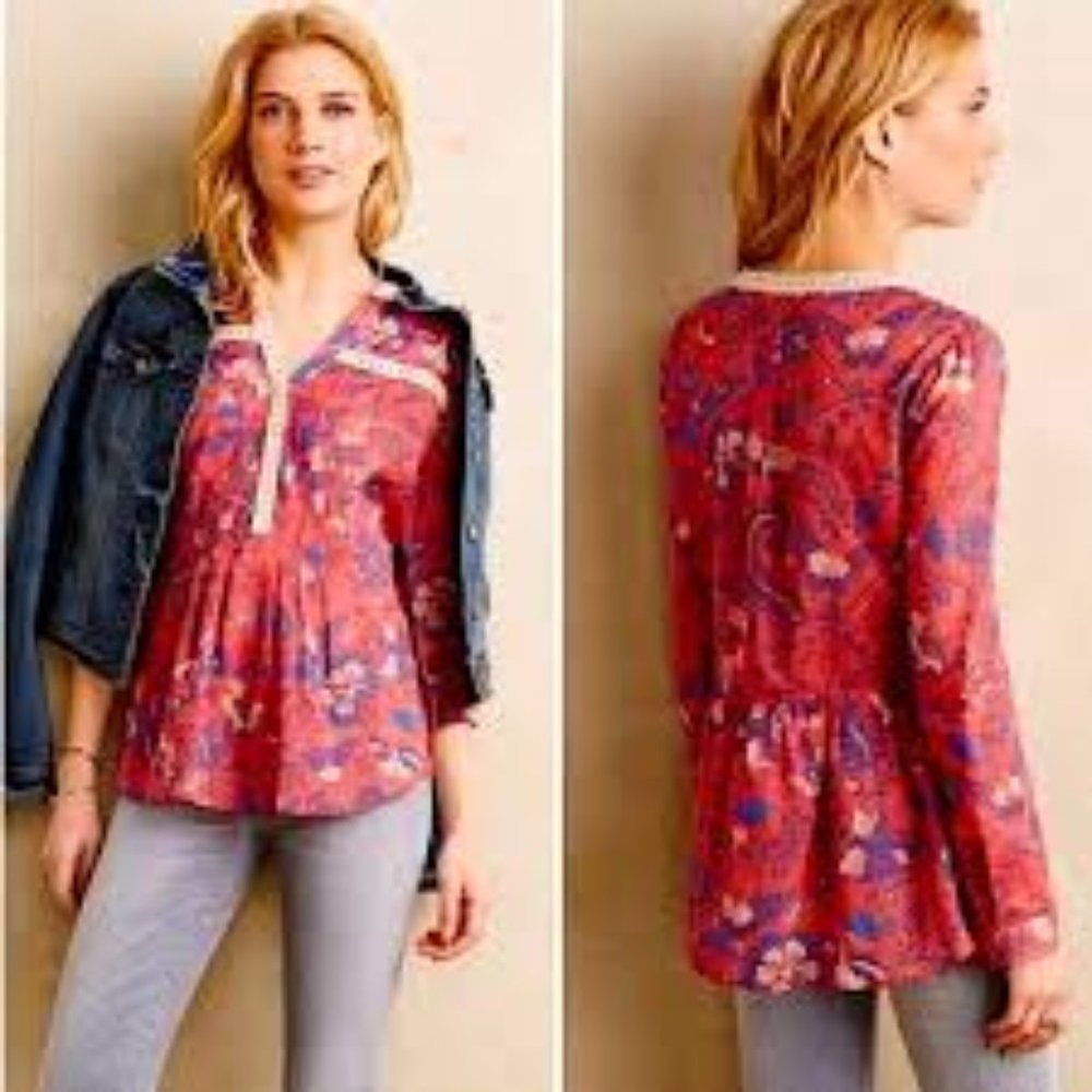 Anthropology Maeve Abella Butterfly Print Blouse Size 6
